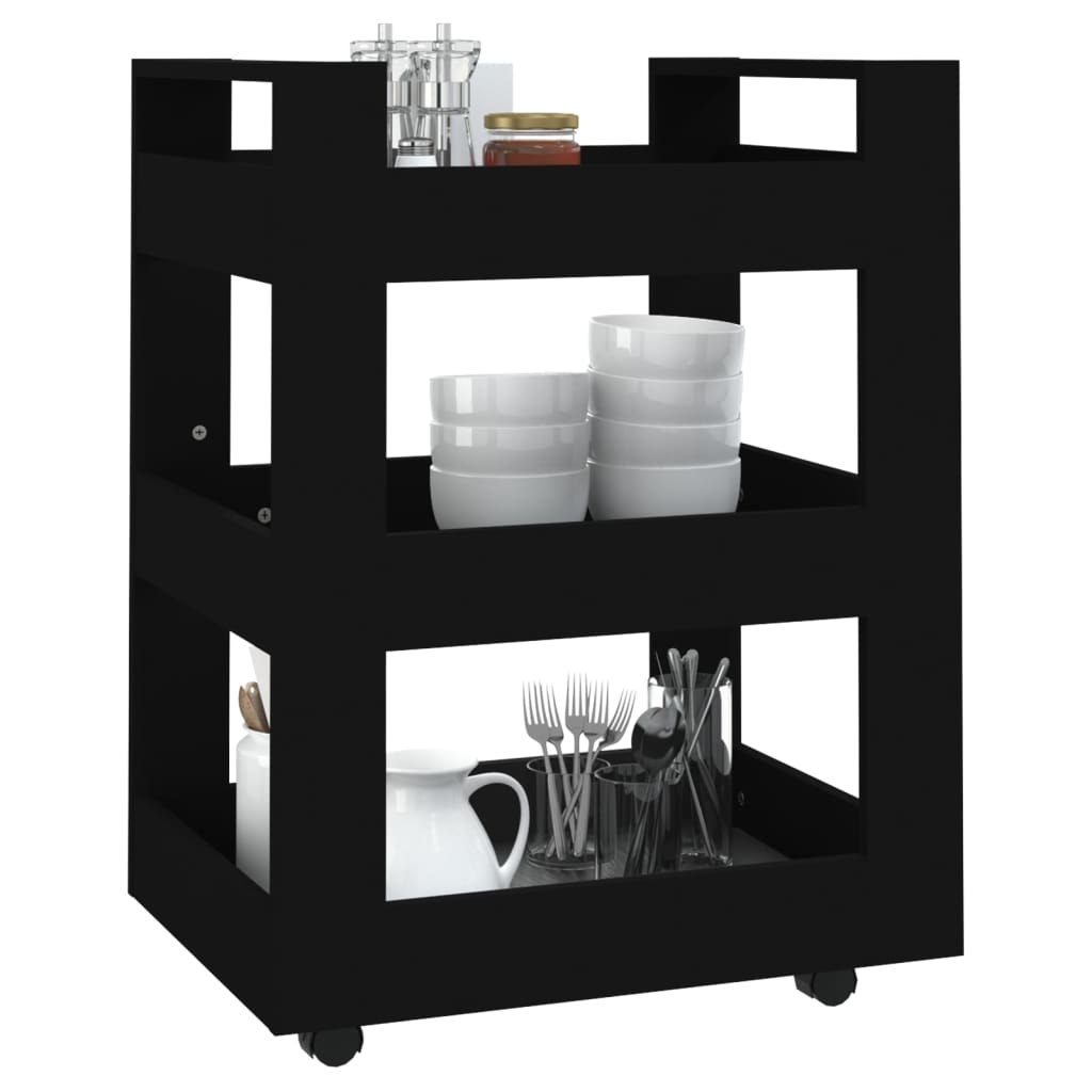 Kitchen Trolley Black 60 X 45 X 80 Cm Engineered Wood