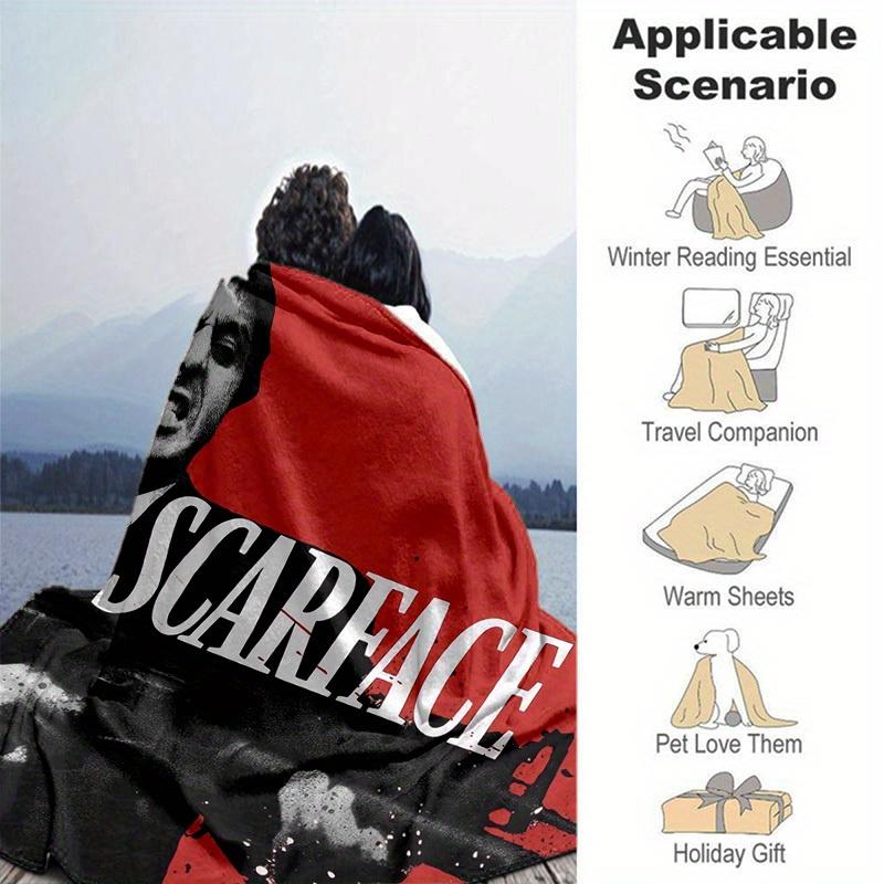 1pc Scarface-Inspired Home Decor: Cozy Flannel Blanket, Perfect Gift for Bedroom, Living Room, Travel, Camping, Car, Beach, Office Naps, Ideal Sofa Th