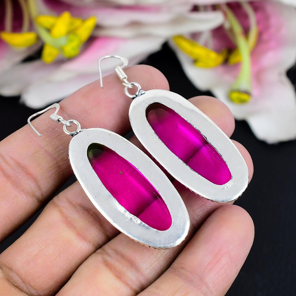 Bi-Color Tourmaline Gemstone 925 Sterling Silver Jewelry Earring 2.48" KG-1769