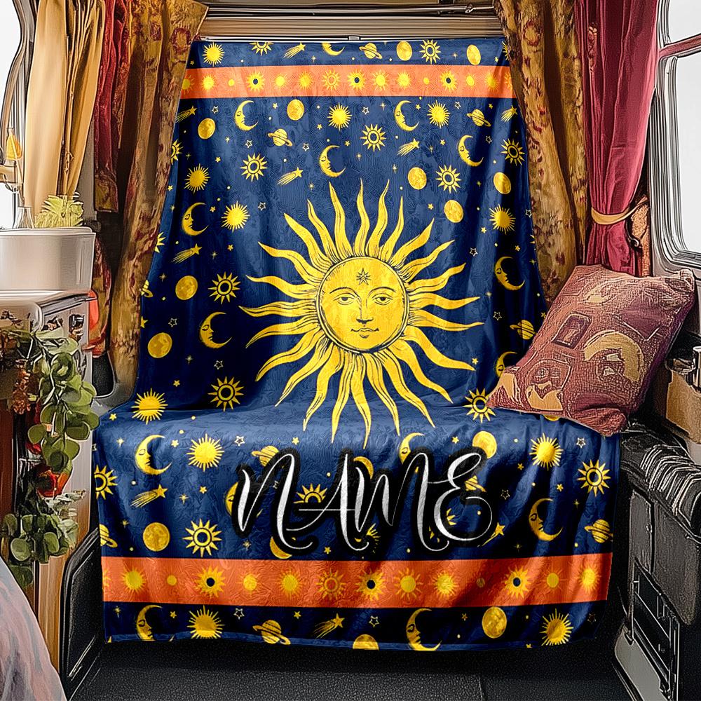 Celestial Sun And Moon Artwork Design Blanketcustomize Your Name Lightweight Comfortable And Stylish Blanket For Travel Bed Home Chair Office Sofa And