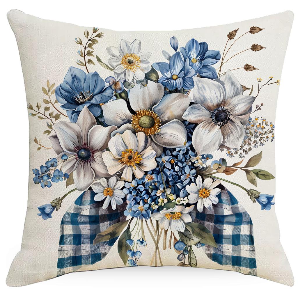 New Blue Plaid Easter Pillowcase Cushion Cover Cute Rabbit Truck Animal Pillowcase