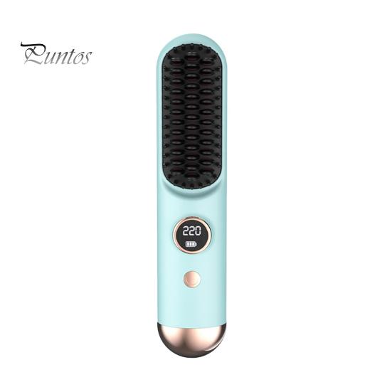 

Выпрямитель для волос Щетка ЖК-дисплей 9 температур Регулируемый быстрый нагрев Перезаряжаемый беспроводной отрицательные ионы Горячая щетка Электрическая укладка вьющихся волос синий