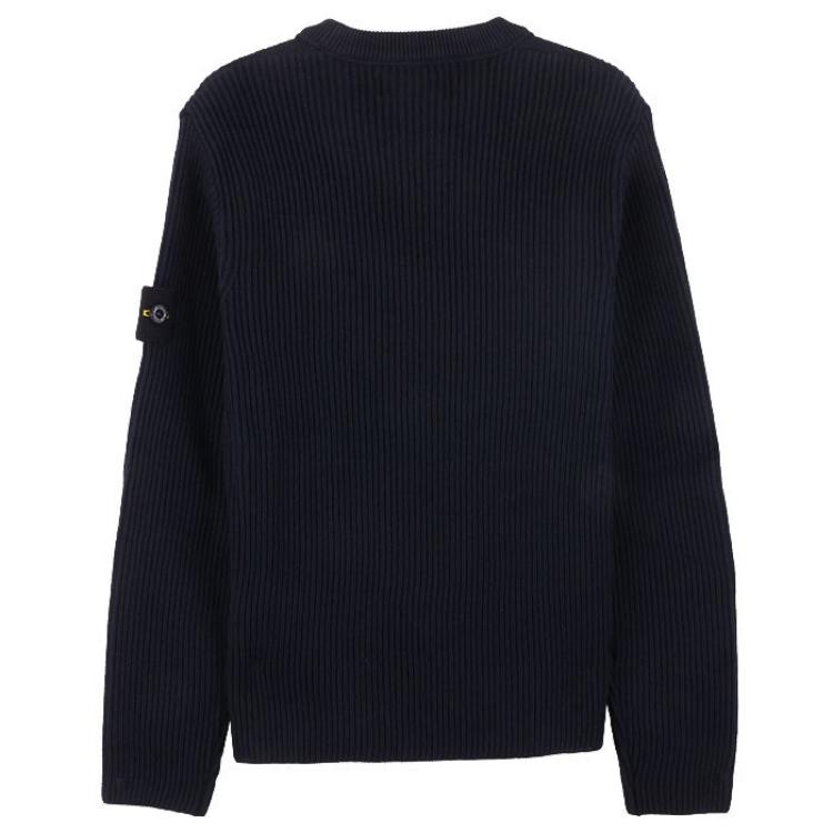 Stone Island Sweater Kids Logo Embroidered Round Neck Pullover Kids sweater Navy-Blue 7616505A3-V0020