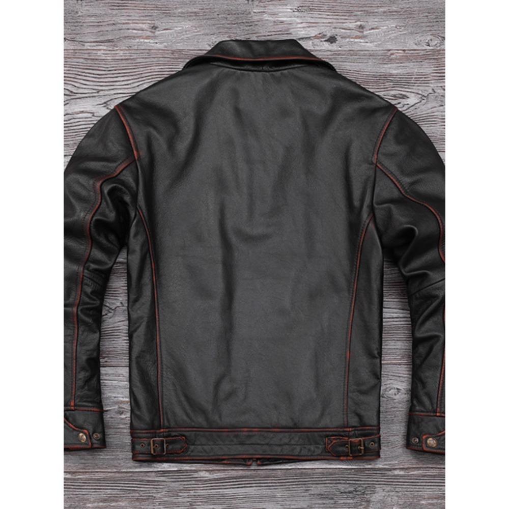 Chinese Size Genuine Cowhide Leather Men Leather Jacket Jackets Hand Edged Coat Men Leather Jacket Autumn