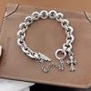Bracelet Bague Ronde Lettre Croix Vintage - Style Punk Chrome Hearts Tendance en Argent Thaï