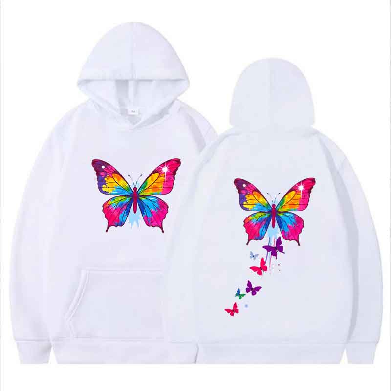 Cool Butterfly Pattern Pattern Hoody Women Hip Hop Street Hoodies Trendy Pocket Clothes Vintage Multicolor Hoodie Spring Autumn