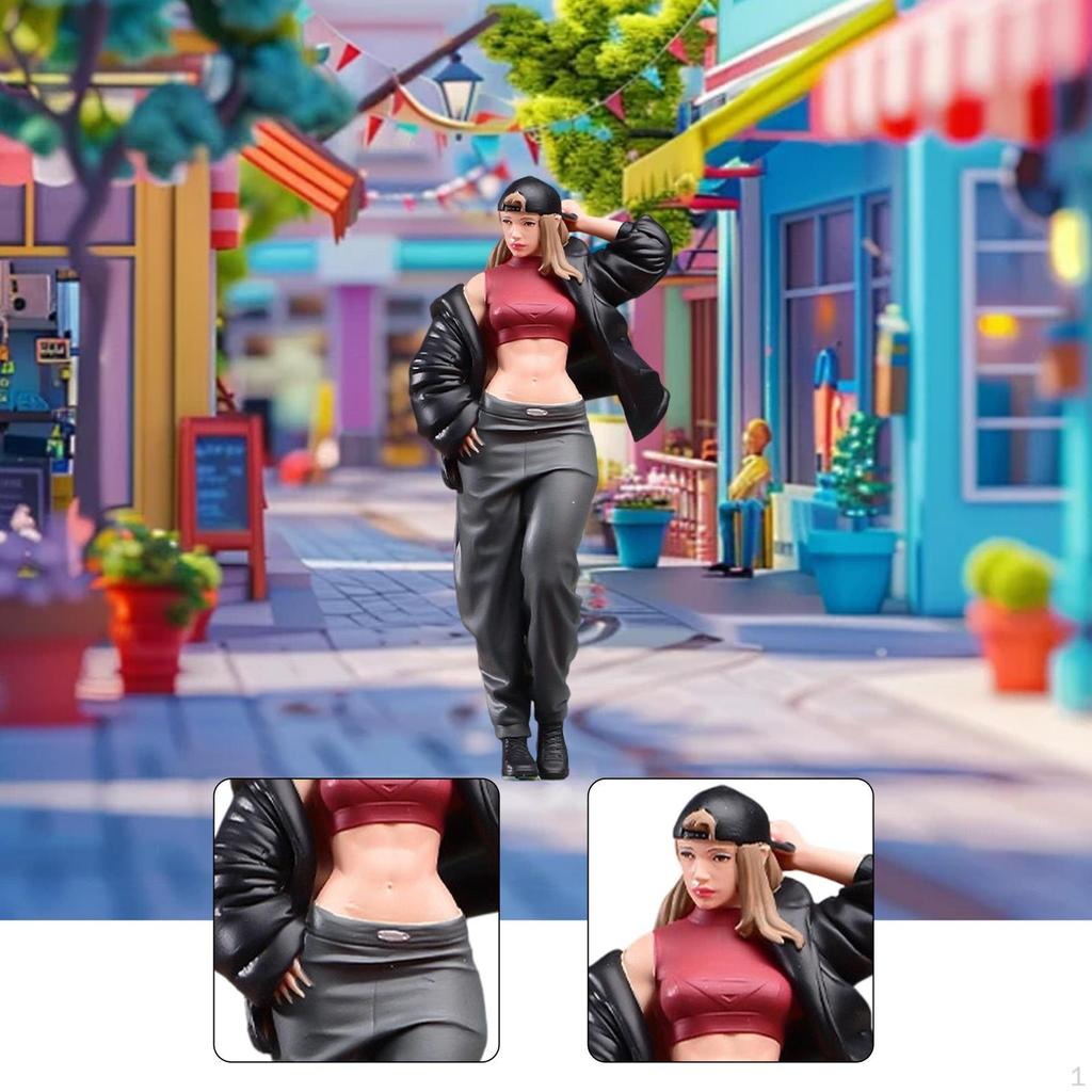 1/18 Cool Girl Model Tiny People, Collectible Architectural People Resin for Micro