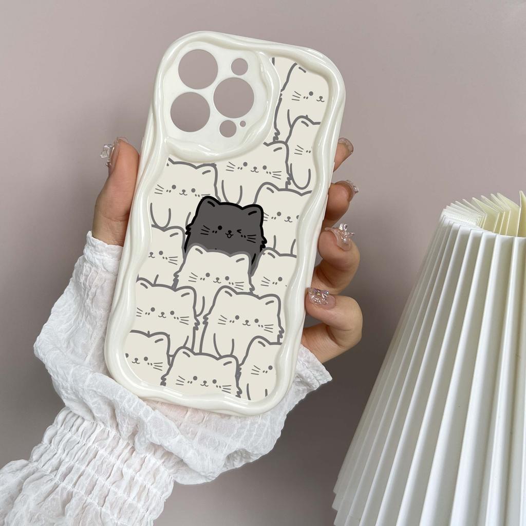LZ7 Cartoon Cat Cute Clear Soft Wave Phone Cases for iPhone 15 13 Pro Max 12 Mini 14 8 Plus XS Max XR 6 Protection Back Cover