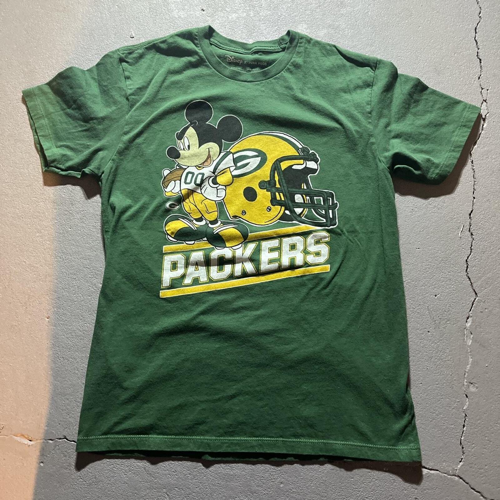 Y2K Disney X Junk Food Mens Green Bay Packers NFL Graphic Sz Medium Unisex T-Shirt S