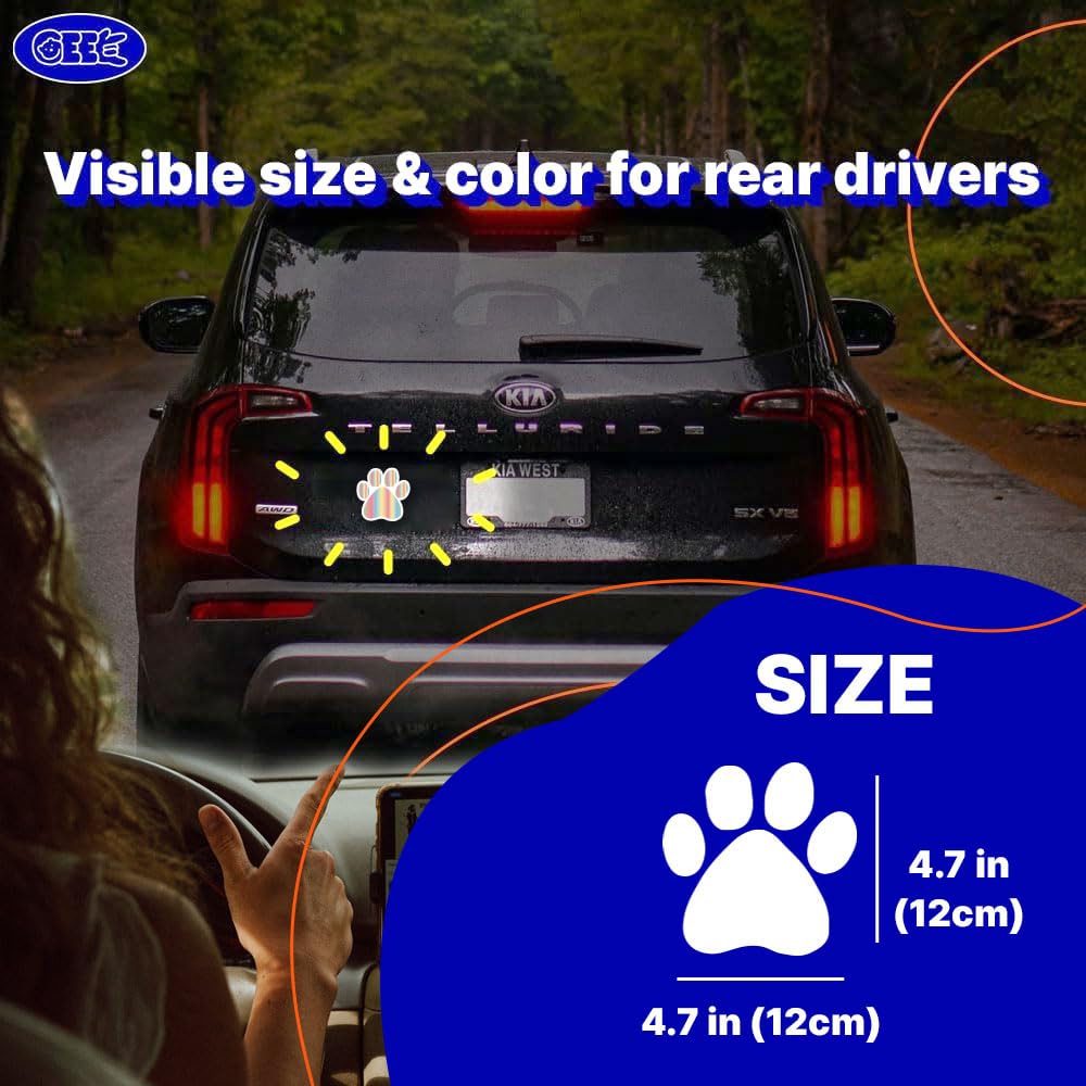 GEEKBEAR Paw Print Car Magnet - Colorful Reflective Weatherproof - Size: 12cm X 12cm (Gradient)