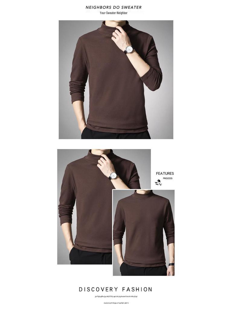 Woodpecker Men's Double-Brushed Long Sleeve Semi-High Collar Top for Autumn/Spring