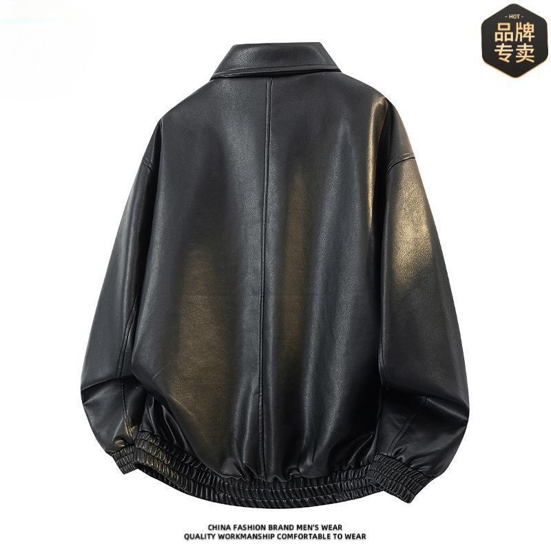 Brand high-quality autumn new style black leather jacket men's ruffian handsome versatile lapel jacket spot whole order