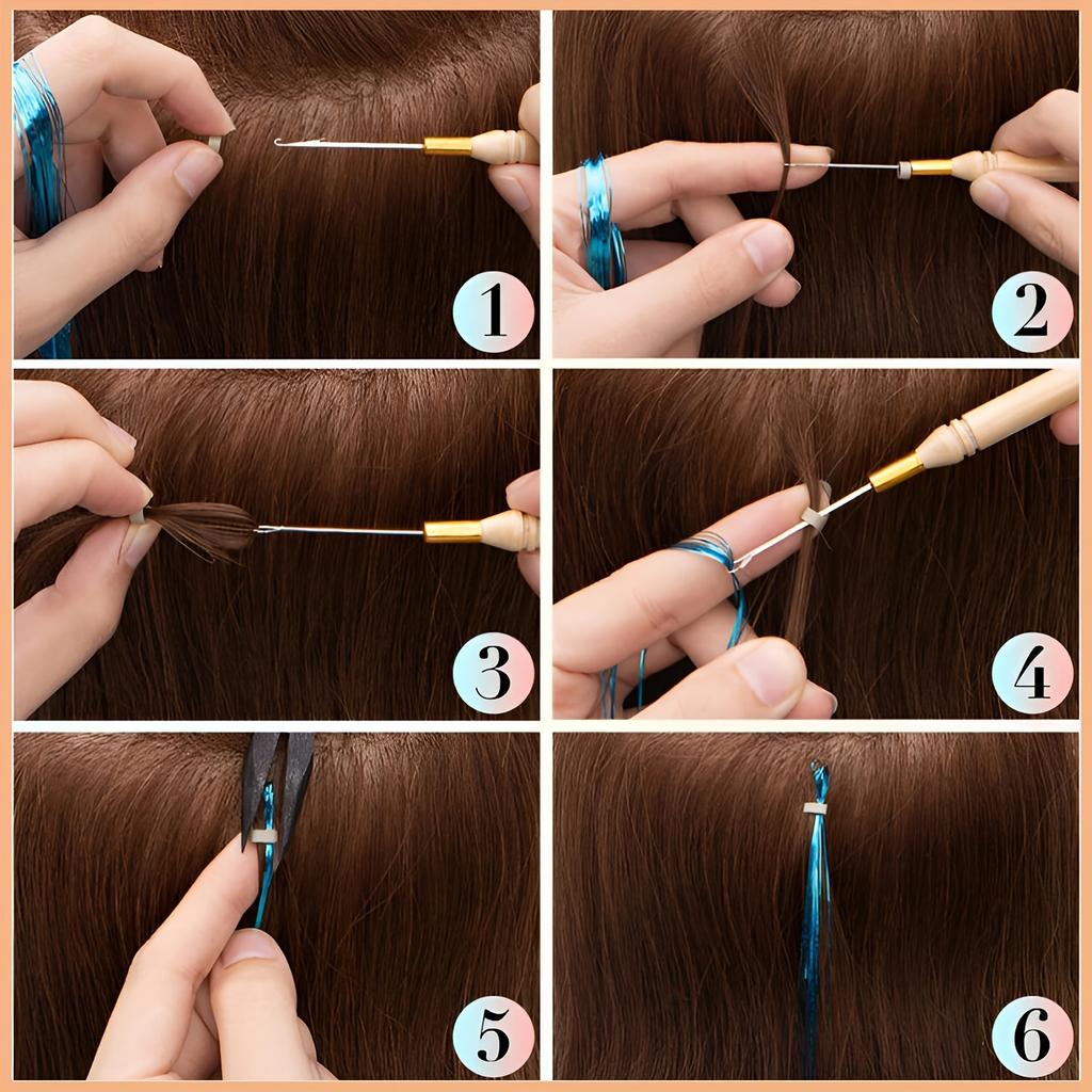 high quality6000 Strands Hair Tinsel Kit, 20 Colors, Glitter Heat-Resistant Hair Extensions, Fairy Hair Sparkle Tool Set, for Women & Girls, Party