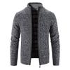 Mens Stand Collar Fleece Lined Solid Loose Knit Zip Up Long Sleeve Sweater Cardigan Coat