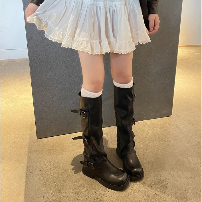 6/8Cm heightening thick-soled trouser boots women's autumn knight boots children's long boots thick heel buckle belt medium tube stacking boots.