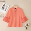 ZANZEA Women Casual V-Neck Loose 3/4 Sleeve Retro Blouse