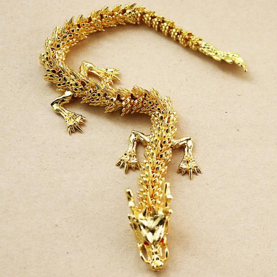Alloy Golden Chinese Dragon Figurine Movable Joints Articulated Five Claws Eastern Loong Model Figure Toy Desktop Ornament Decoration