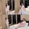 Women's Red Ice Silk Pajamas - Long Sleeve and Pants, Lightweight Casual Homewear for Spring and Summer