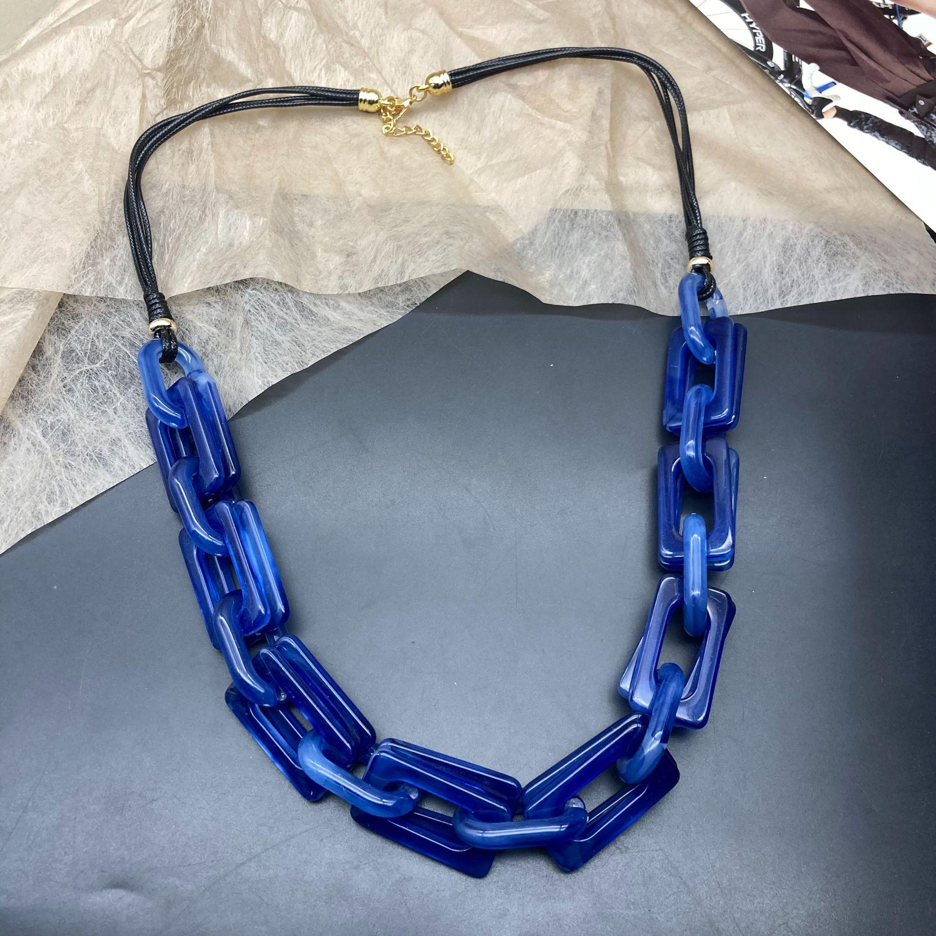 Ретро Акриловая Цепь Длинное Ожерелье - Модное, Преувеличенное, Европейский и Американский Стиль темно-синий