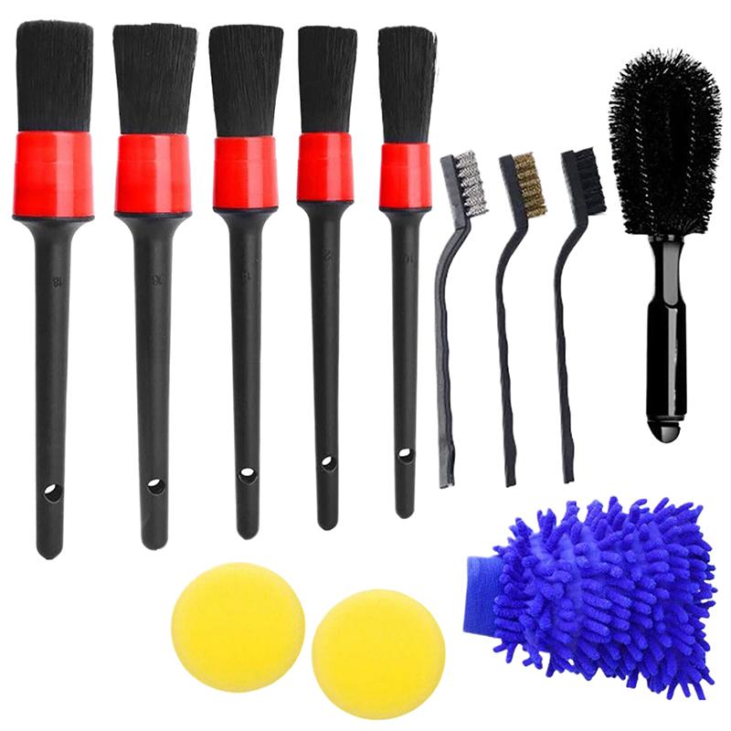 1 Set Car Cleaning Brushes Washing Glove Towel Sponge For Car Leather Air Vents Rim Cleaning Tools Detailing Brush Kit