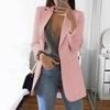 Costume de bureau mode pour femme Couleur unie Sans bouton Revers Coupe ajustée Blazer Manteau