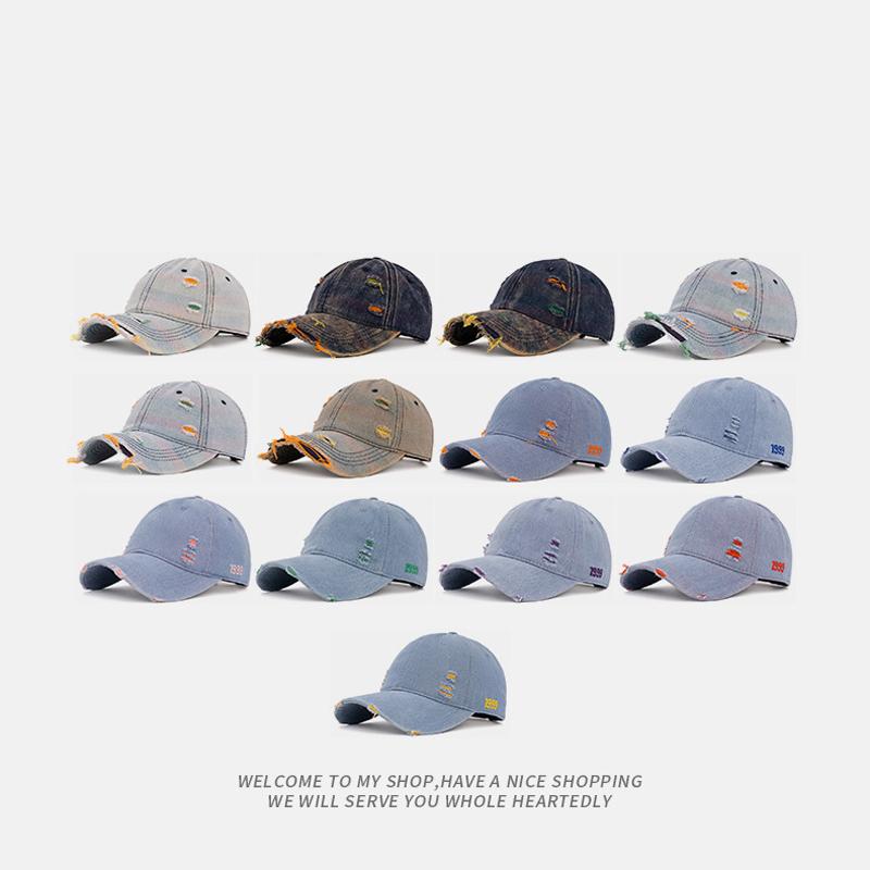 Șapcă de baseball din denim curcubeu cu găuri pentru bărbați și femei, de primăvară-toamnă, pălărie de soare