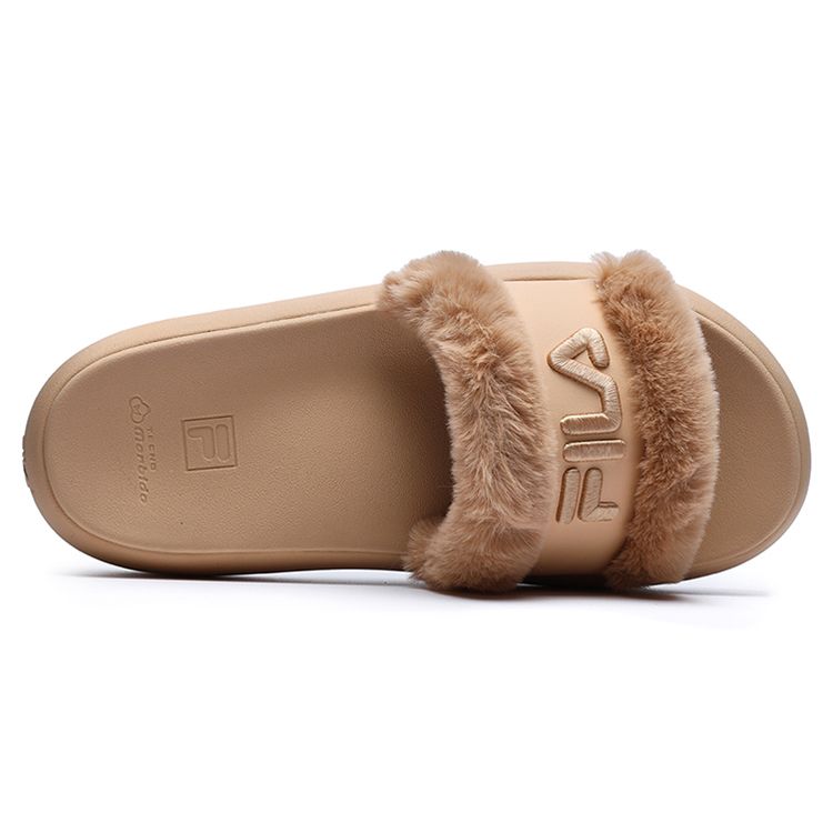 Fila Donut Thick Sole Plush Fashion Slide Sandals Women Sandals Brown F12W221507FDM