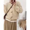 Retro horn buckle crew neck knitted cardigan women's autumn and winter new loose lazy wind sweater jacket top trendy