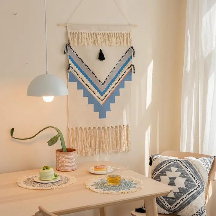 Home Decorrtion Настенный гобелен в технике макраме с кисточками из хлопка, тканый вручную, бохо, геометрический, художественный фон, тканевый гобелен 50x90cm
