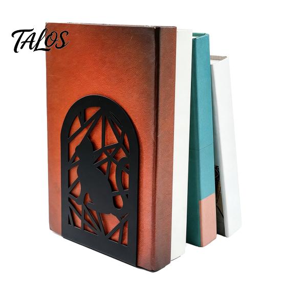 Hollow Metal Bookend 1 Pair Cat Bookends, Decorative Heavy Book Ends Anti-slip for Shelf, Non-Skid Black Stopper Home Office Desk