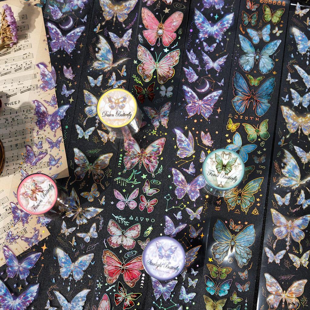 Gugu Forest Ice Crystal Butterfly PET Tape Series - Single Roll Decorative Stickers (4 Designs)