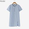 ZANZEA Vestido casual de verano para mujer con cuello redondo, manga corta y rayas