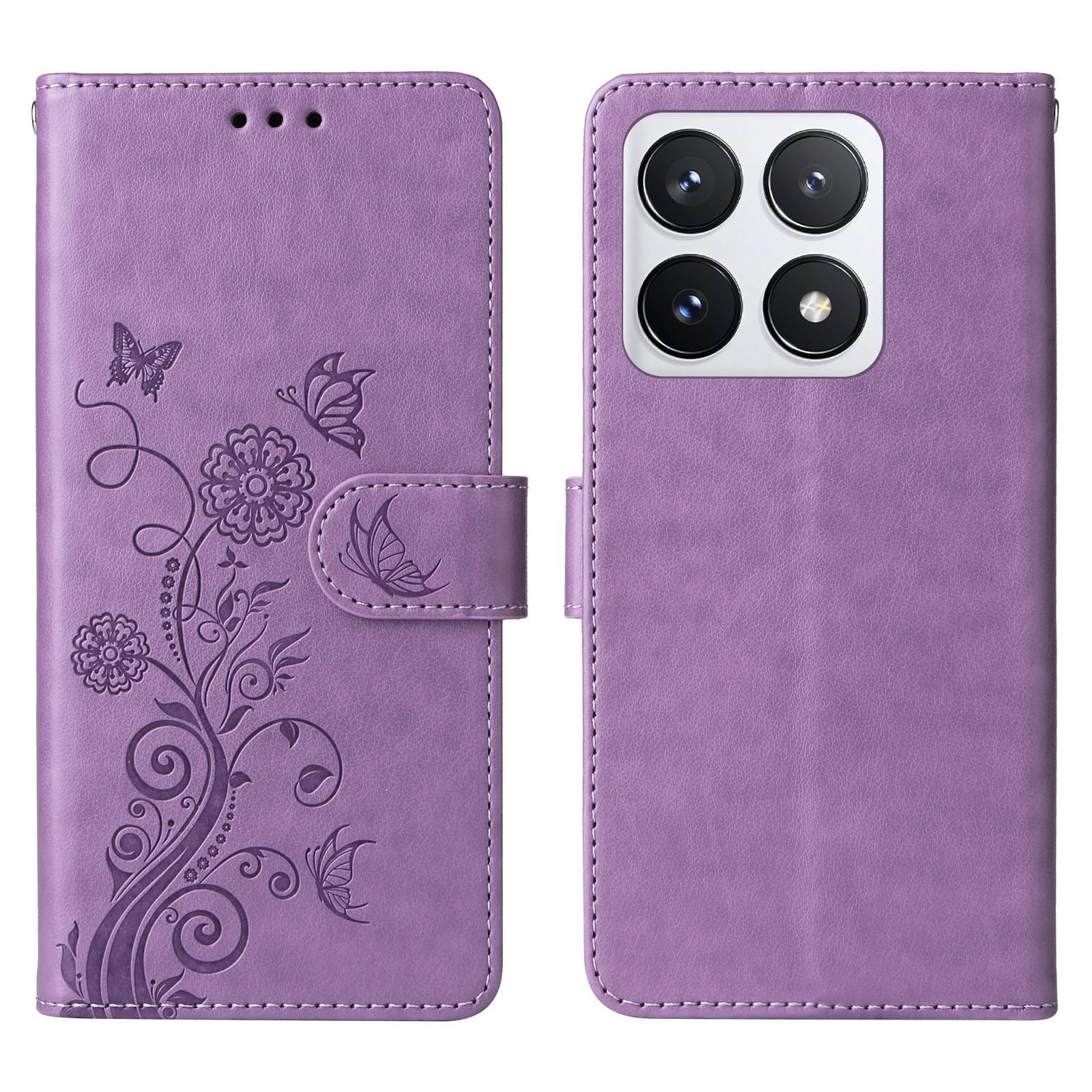 

For Xiaomi 14T Pro Leather Case Butterfly Floral Imprint Wallet Stand Cover E