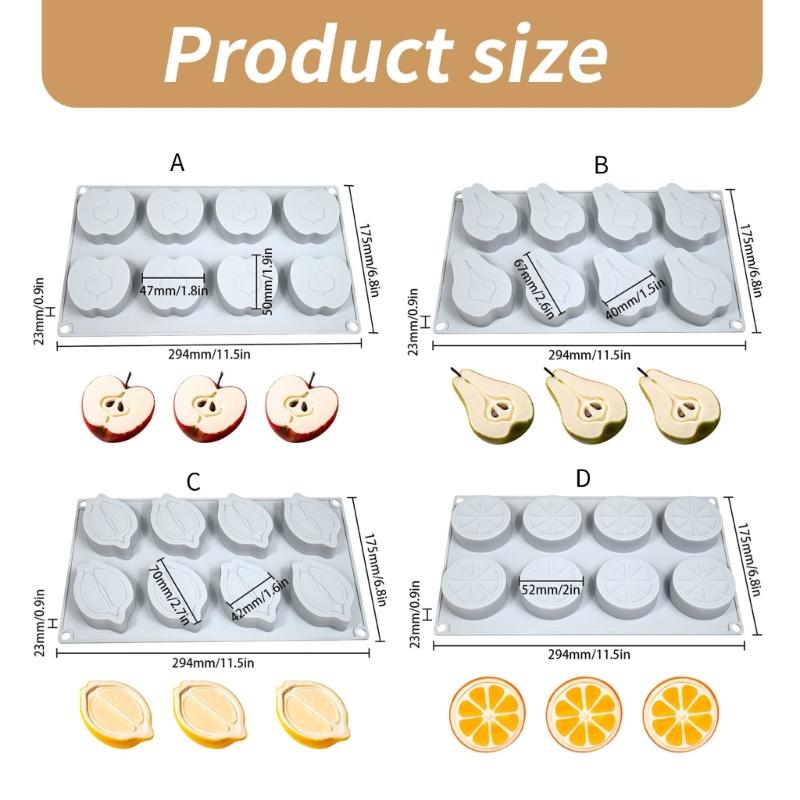 Silicone 8 Cavity Fruit Shape Mousse Cake Mold Set High Temperatures Resistant Dessert Mould Practical Baking Tool