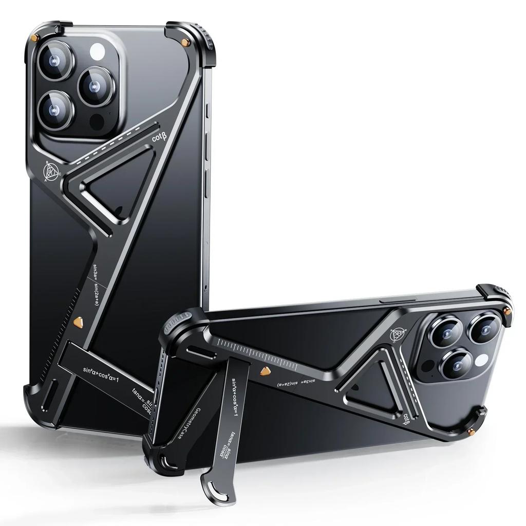 Oatsbasf for iPhone 16 Pro/Pro Max Case Geometric Design Metal Frameless Minimalist with Adjustable Kickstand Bumper Protective