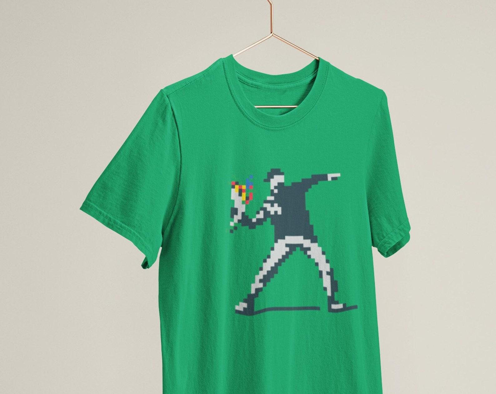 Inspired by Banksy Love is in the Air Flower Thrower Stencil Graffiti in Bethlehem / Heavyweight cotton unisex T shirt with print tee top 3XL