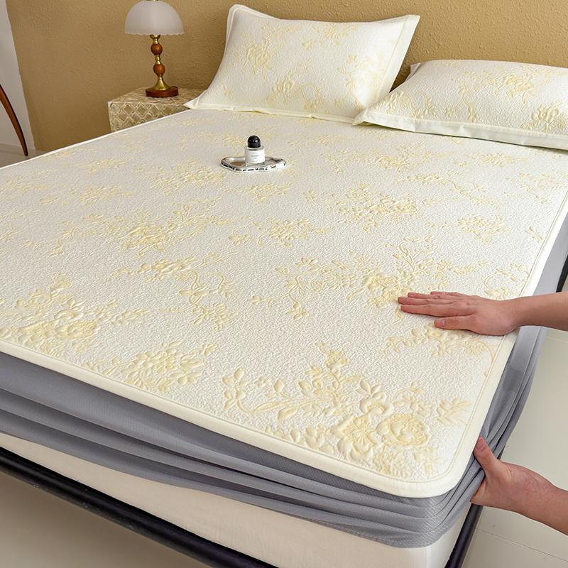 Bed Sheet Style Summer A-class Mother and Baby Grade Cool Bean Soft Mat, Double-sided Jacquard Ice Bean Cool Mat Three Piece Set