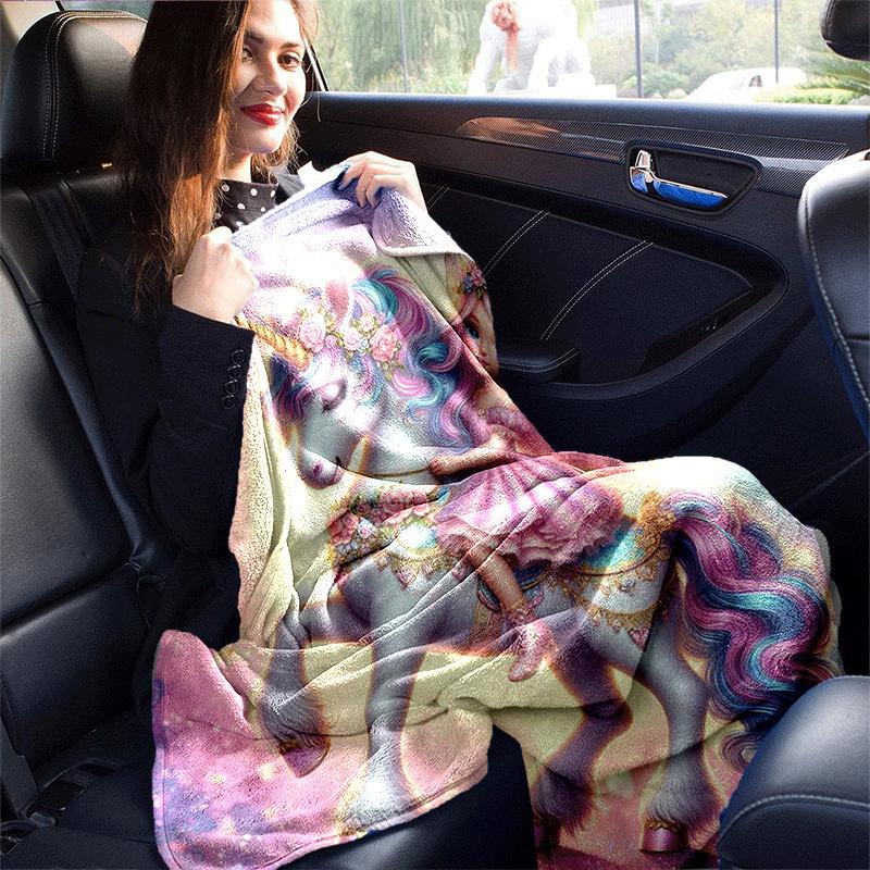 1pc Unicorn Printing Lightweight Flannel Blanket, Comfortable and Warm Blanket, for Camping Sofa Bed and Couch Office, in All Seasons