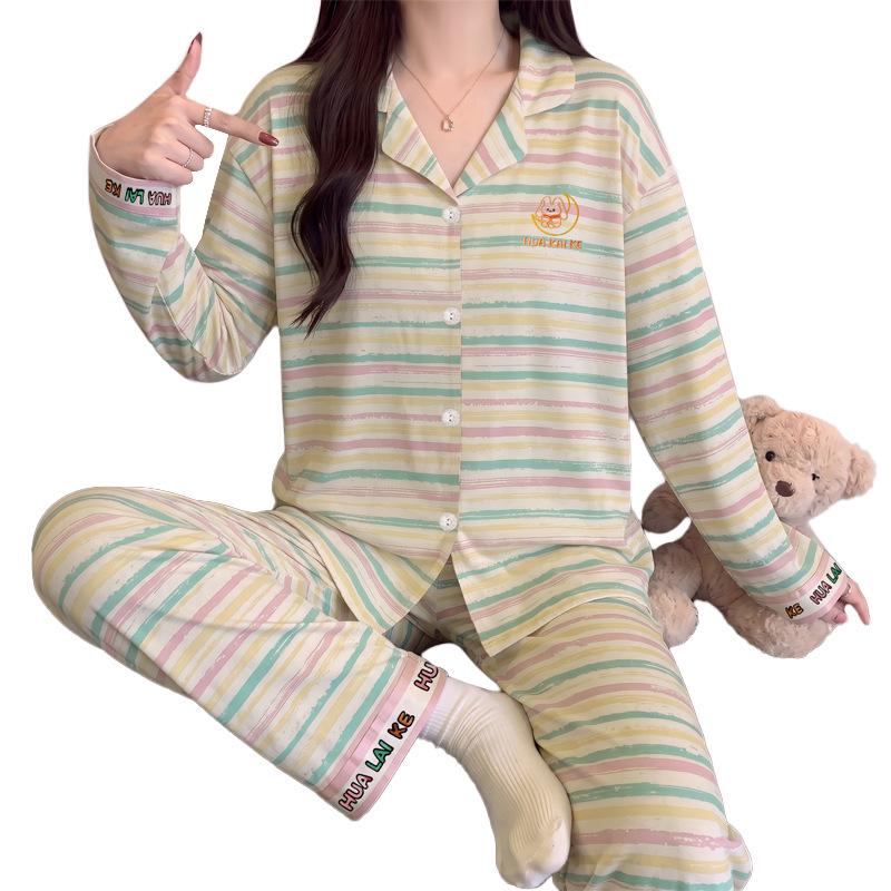 Japanese and Korean style cartoon cute pet pajamas women's autumn new imitation cotton thin loose loungewear long-sleeved two-piece set