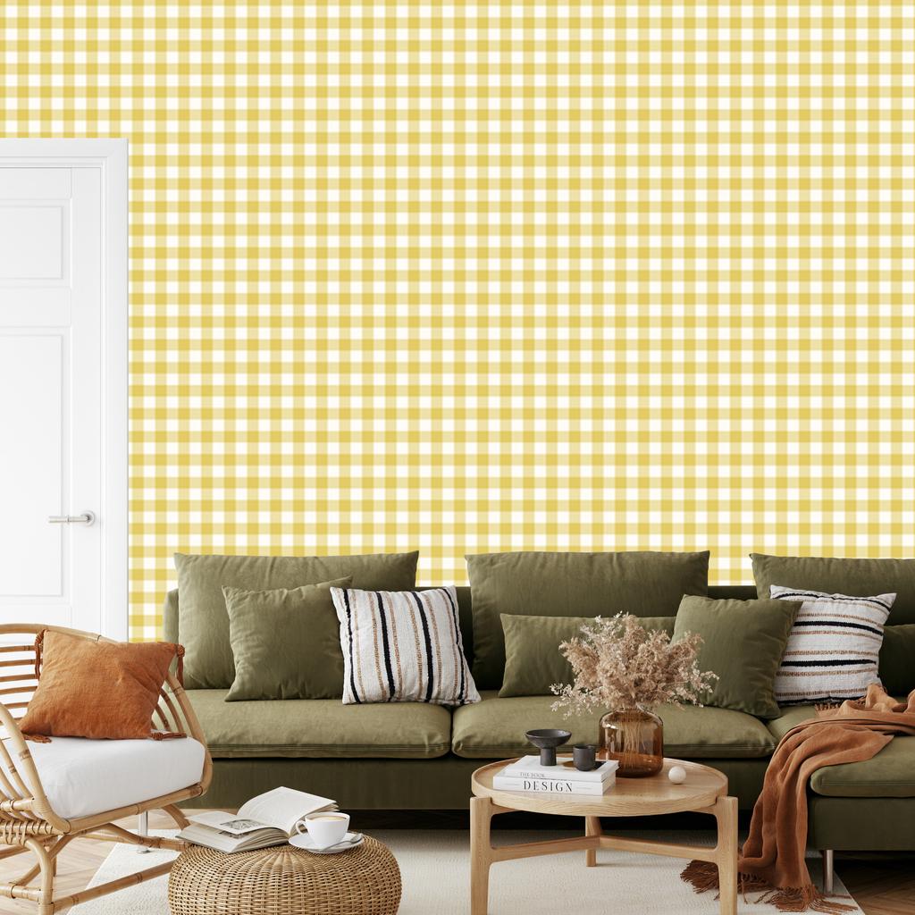 Wallpaper Fabric Pattern Cream, White and Yellow for Living Room and Bedroom 50x1000