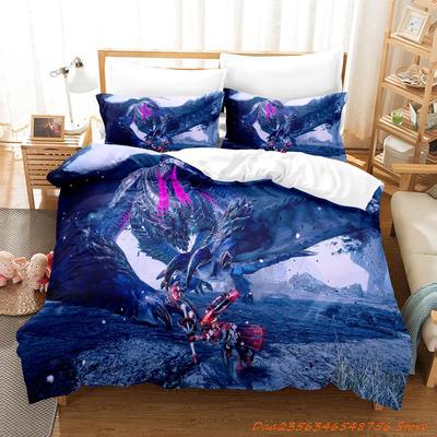 Personelity Monster Hunter Rise Bedding Set Cartoon Anime Three-Piece Set Adult Kid Bedroom Three-Piece Suits 3D Game Monst