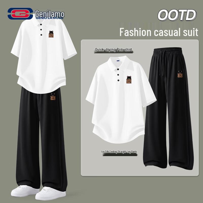 GENIOLAMODE Men s Short Sleeve Polo & Casual Pants Two-Piece Set 2XL