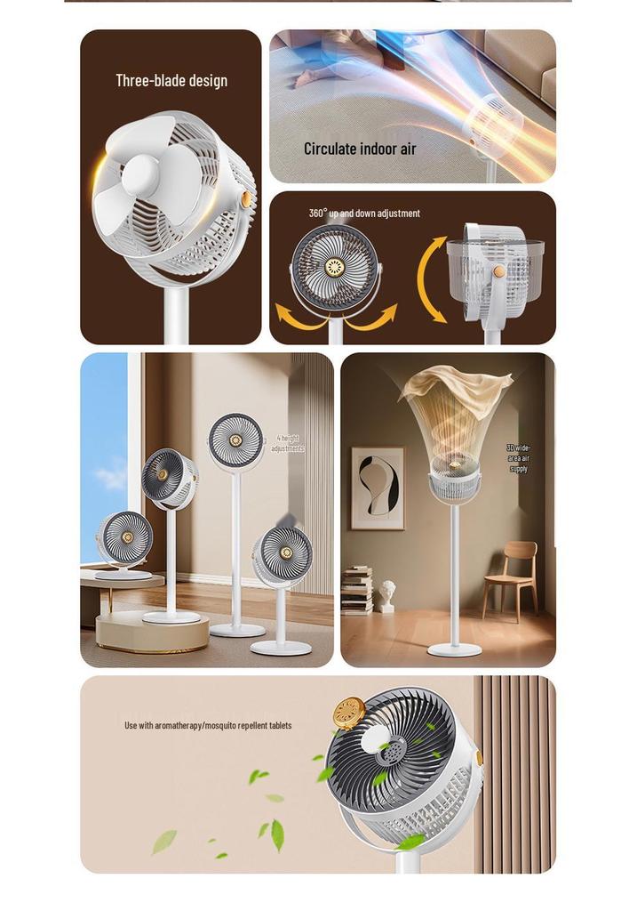 USB Floor Standing Circulator Fan with Remote, Aroma Function, and Voice Control – High Power Desktop Turbine Convection Electric Fan.