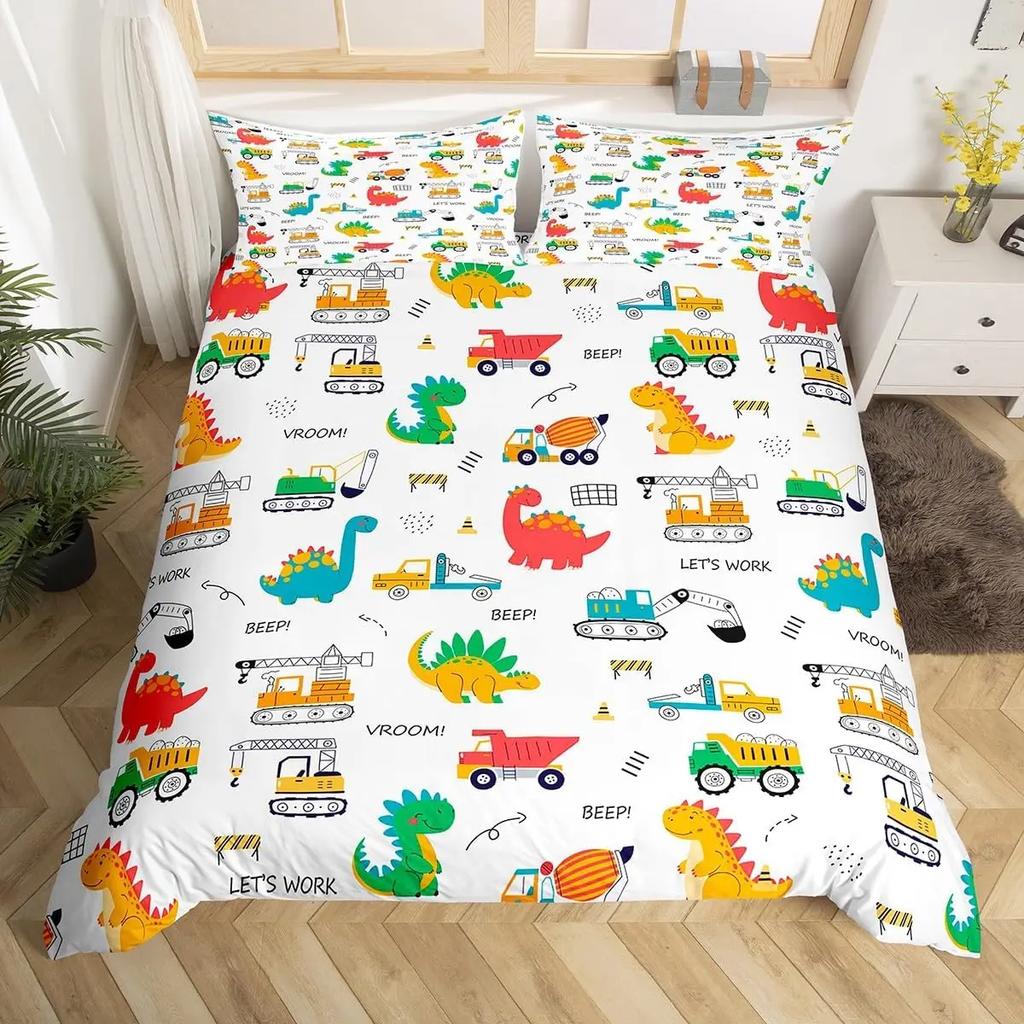 Cute Cartoon Dinosaur Duvet Cover For Boy Girl 2/3Pcs Kawaii Animal Dinosaur Print Bedding Set Twin Queen Microfiber Quilt Cover