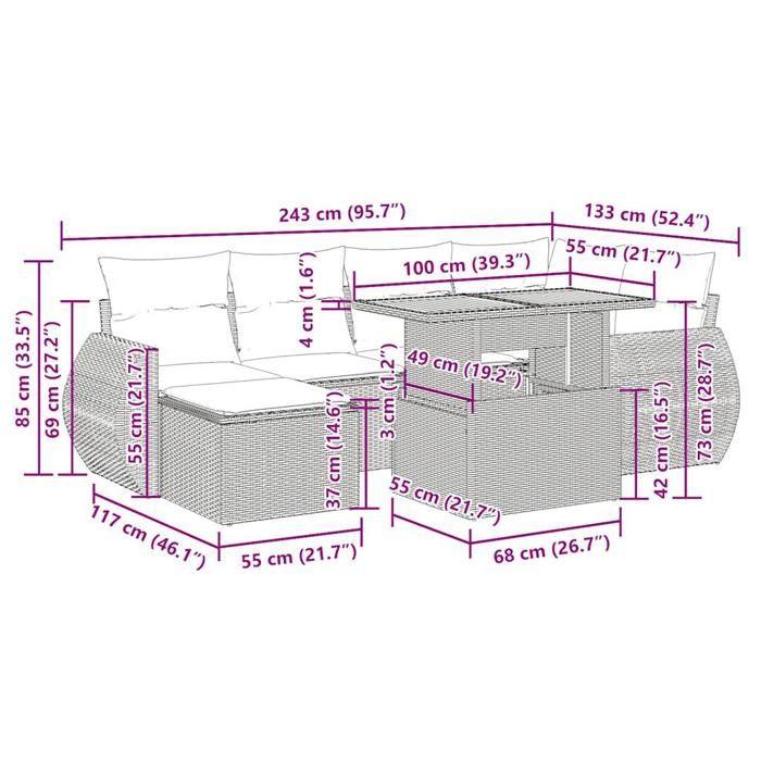 VidaXL Garden Lounge Set with Cushions 7 Pcs Beige Braided Resin 3327286