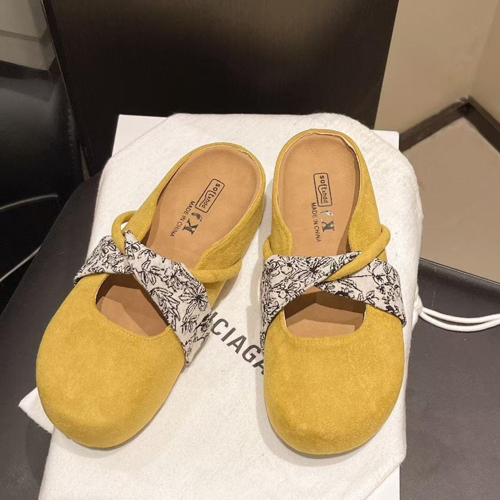 2025 summer new lazy half slippers women wear Korean version of bag head French with gentle heel with skirt