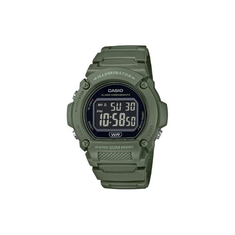 Casio 50M Waterproof Quartz Movement Resin Strap Watch Unisex Watches Black W219HC-3BV Black Dial