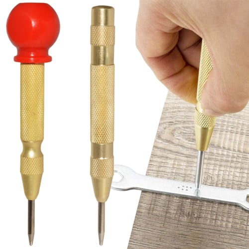Automatic Center Punch, Set of 2, Solid Carbide Automatic Punch, Punch Tool, Hole Drilling, High-Speed ??Steel, Adjustable, Portable, Easy and Conveni