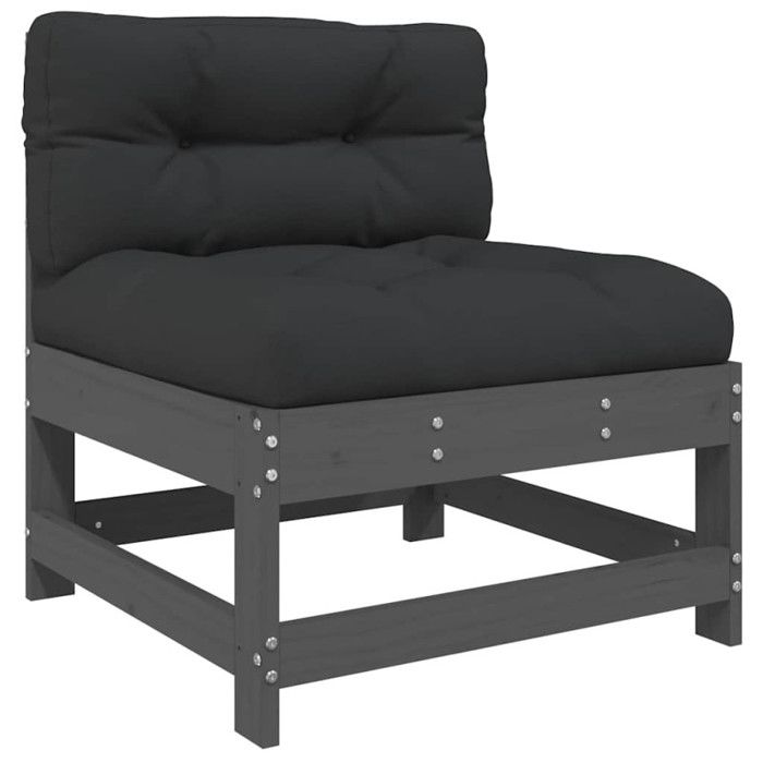 VidaXL Canapés centraux avec coussins 2 pcs gris bois de pin massif, canapé de jardin, siège de jardin, siège d'extérieur, 825578