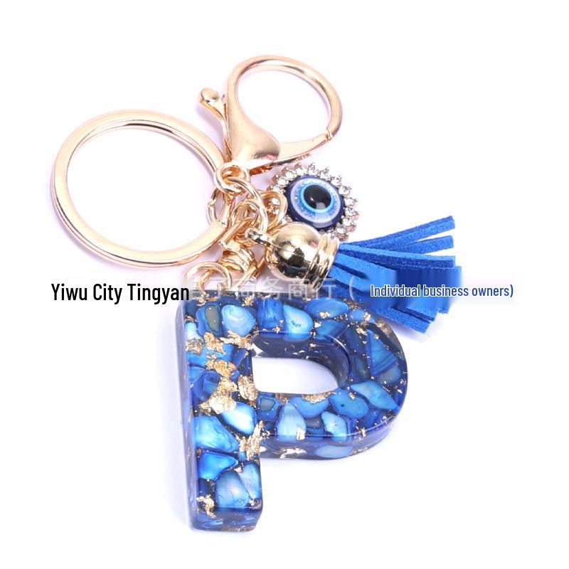 Cross-Border English Alphabet Resin Keychain with Gold Foil Demon Eye Pendant for Girls' Bags and Backpacks